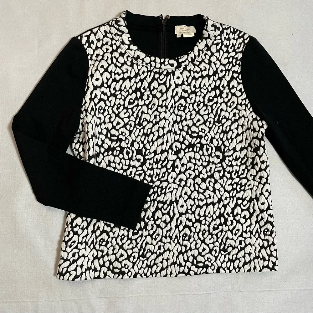 Kate Spade Black Leopard Print To Be Darling Long Sleeve Top Size XS